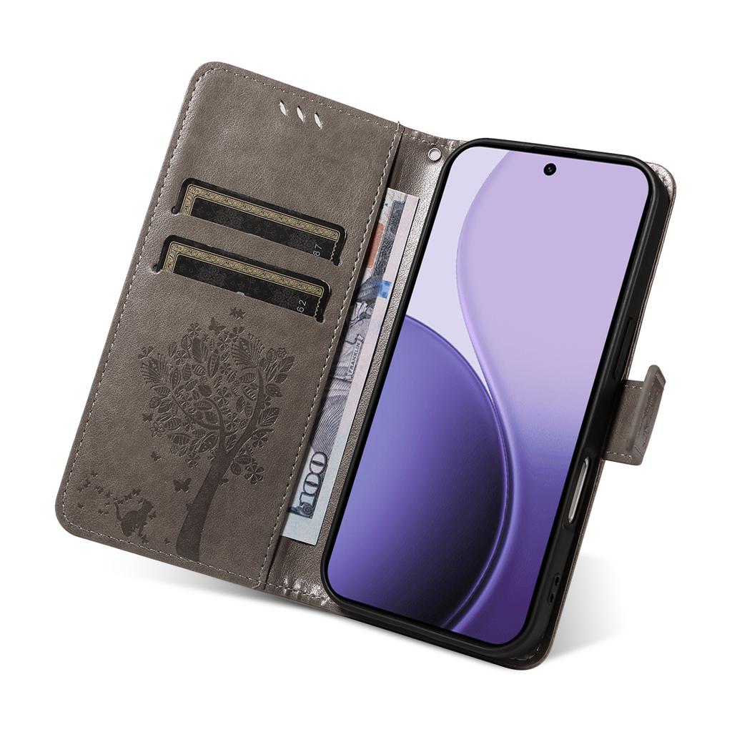 Pro Oppo Reno14 5G (Čína)/Oppo Reno14 F 5G/Oppo Reno14 5G (Globální) Pouzdro na telefon se stojánkem Vzor kočičího stromu Kožená peněženka Mobilní kryt