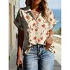 Floral Print Womens Loose Fit Short Sleeve V-Neck Top - Sleeveless Button-Free Casual Shirt Street Style