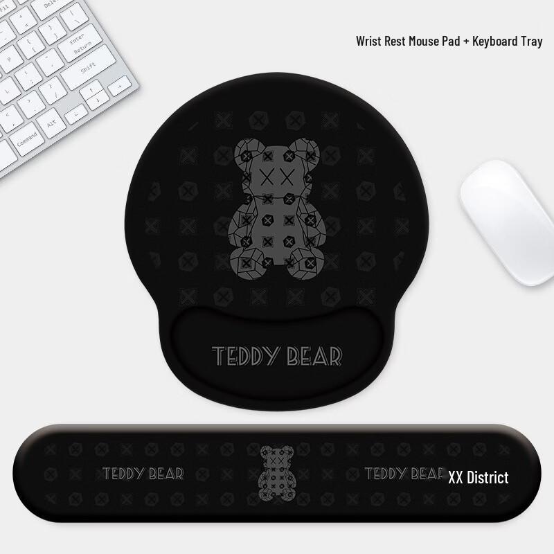 Fumede Black Letter Bear Wrist Rest Mouse Pad and Keyboard Support