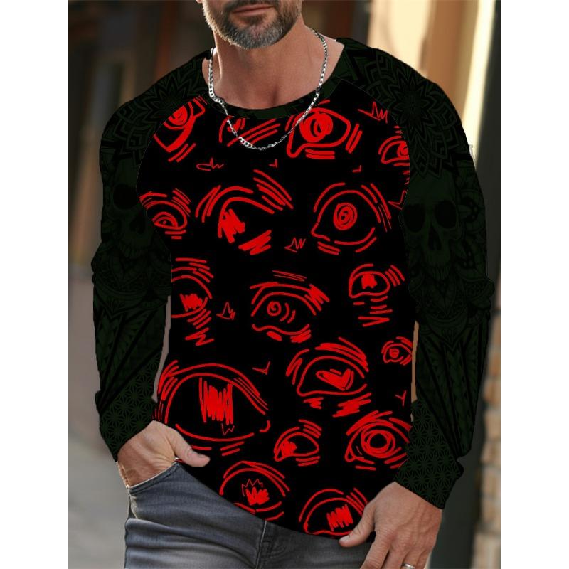 Men's Long-sleeved T-shirt 3D Printed High-definition Skull Stitching Printing Men's Autumn Tops Casual Round Neck Home Clothes