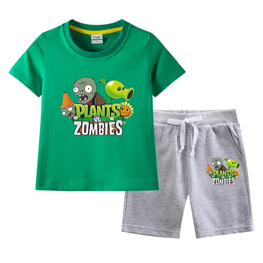 Plants Vs. Zombies Boys' Summer Set: Kids' Thin Short Sleeve T-shirt & Shorts Two-Piece Set
