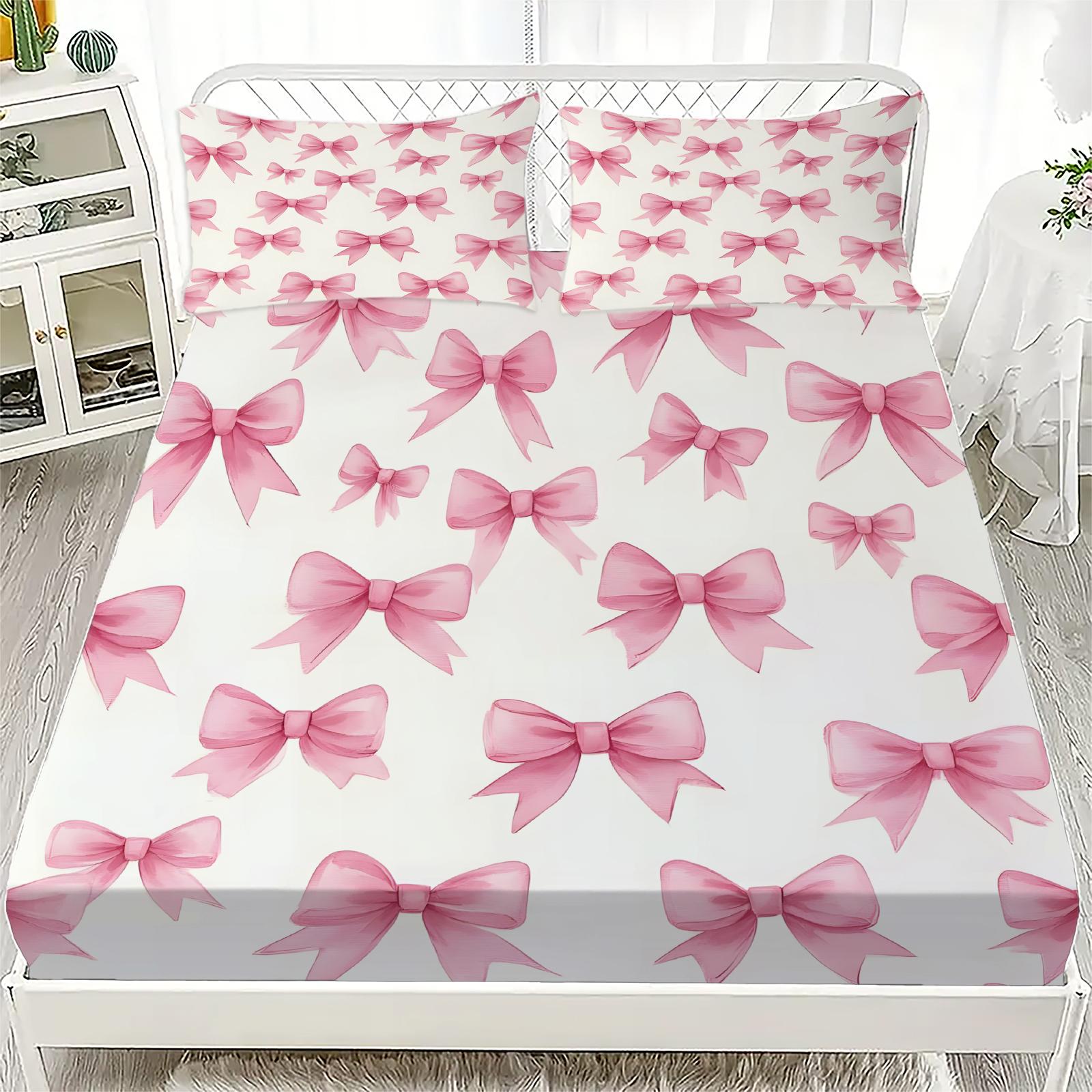 

Розовый бант Простыня Набор постельного белья Очаровательный стиль Приятный для кожи 3D Набор постельного белья на заказ Подходит для женских спален 90x200cmx25