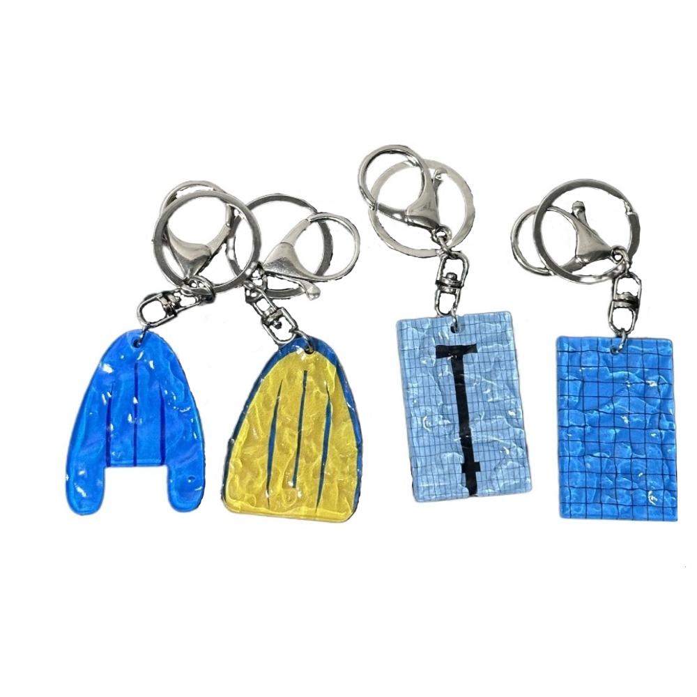 

4 PCS Pendant Car Key Chain Acrylic Hanging Ornament Creative Wavy Swimming Pool Keychain Gifts Style 1