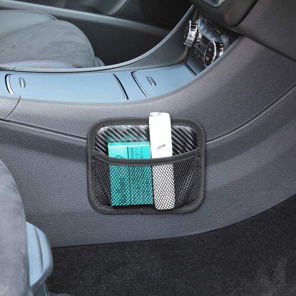 Napolex Fizz-1110 Carbon Style Mesh Pocket, Compact Size, Car Accessories, Seat Back Pocket,