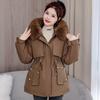 Petite Women's Thickened Down Parka with Fleece, Large Fur Collar, Korean Style, Waist-Cinched Hooded Jacket