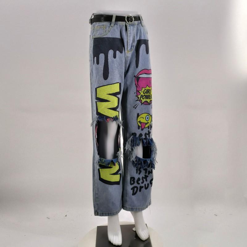 2605 Streetwear Ripped Jeans Women Multi-pocket Loose Fit Denim Trousers
