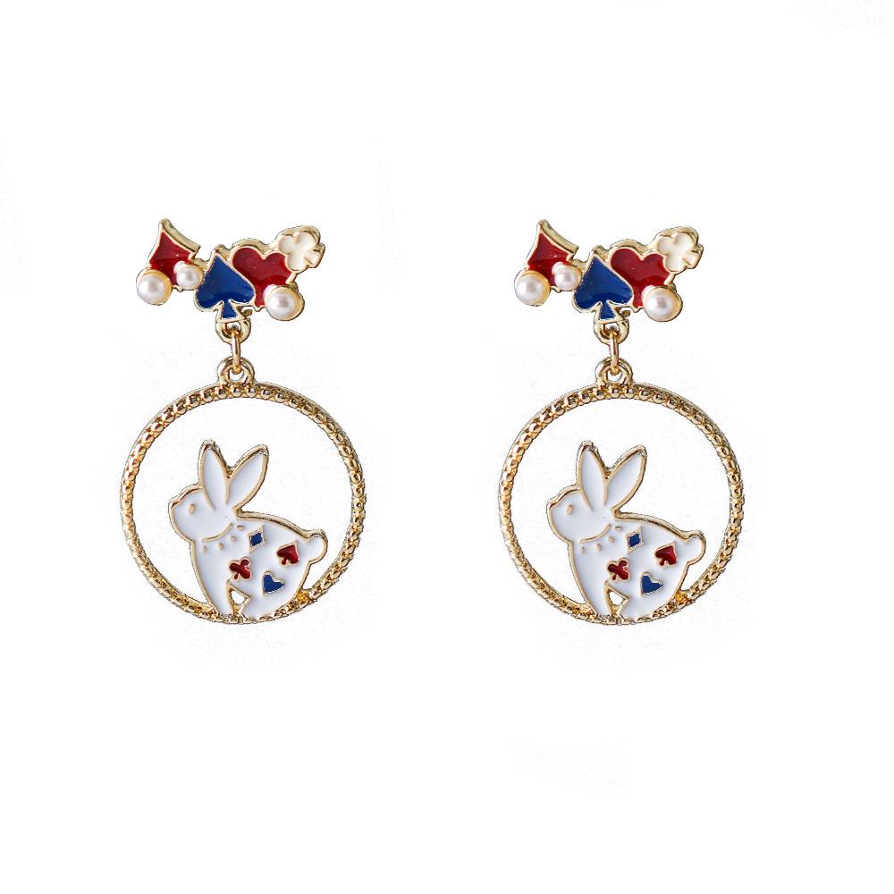 Cartoon Cute Rabbit and Heart Asymmetrical Earrings - Trendy Spade and Club Design