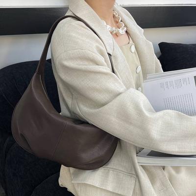 Eerste Laag Koeienhuid Halve Maan Crossbody Vrouwen Knoedeltas Niche Grote Capaciteit Echt Leer Schouder Onderarm Tas