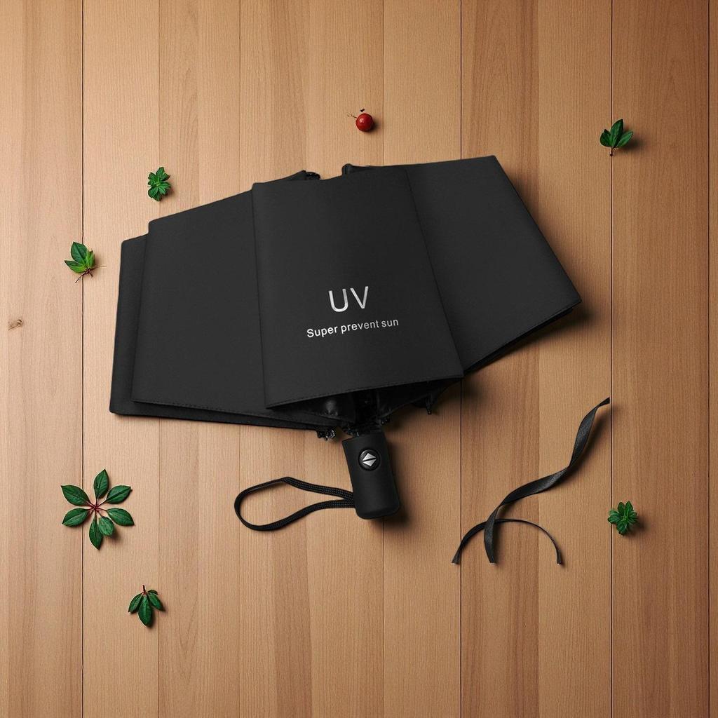 Women's Anti-UV Black Glue Sun and Rain Three-Fold Umbrella - Customizable Logo Parasol