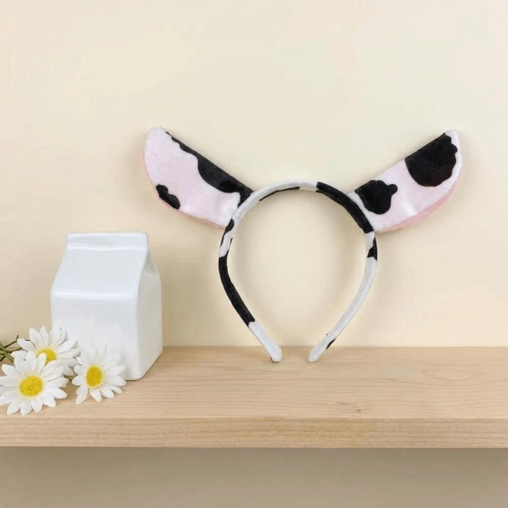 Hair-Pressing Animal Ears Hair Hoop Polyester Dairy Cow Hairband Halloween Carnival