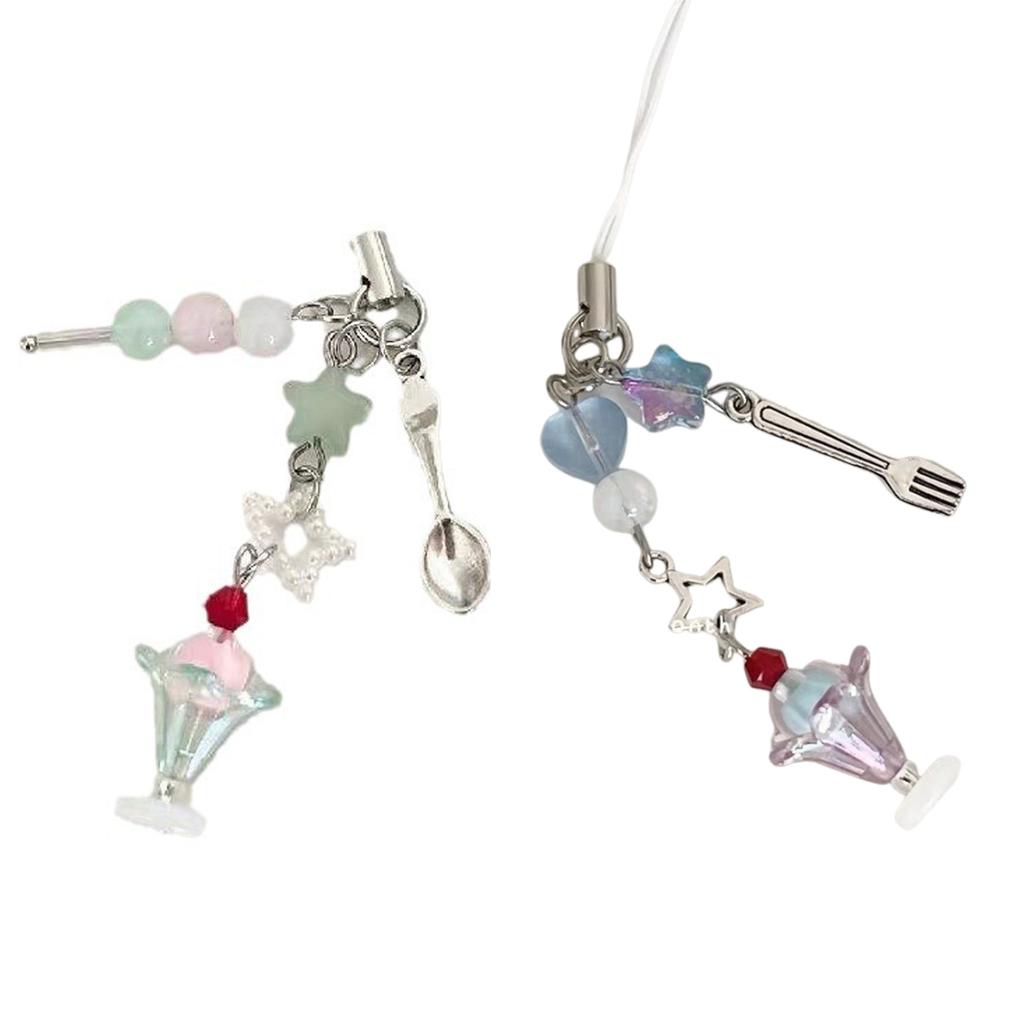Phone Cute Bowknot Ice Cream Pendant Phone Chain Mobile Phone Charm Strap Lanyard Keychain For Iphone Accessory Women Jewelry