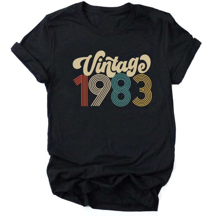Camiseta De Aniversrio Vintage 1970 Feminina Top Grfico Preto Harajuku Festa De Aniversrio De Quarentena Streetwear Casual
