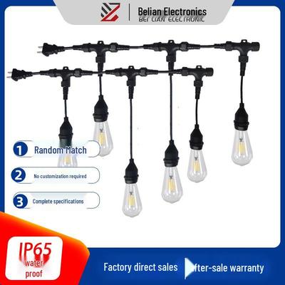 Vintage Waterproof Outdoor String Lights with Tee Connector, E27 Lampholder, Perfect for Courtyard Weddings