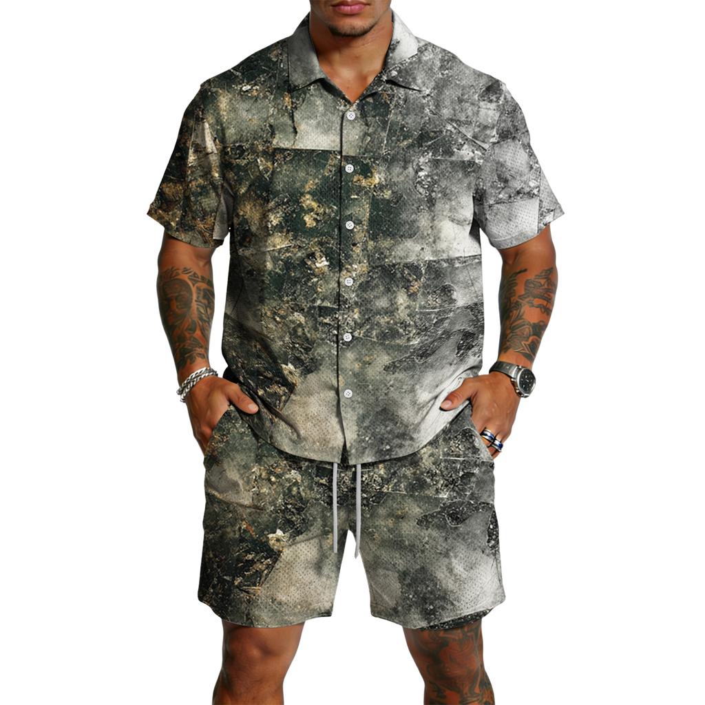 Men's Casual Lightweight Breathable Short-Sleeve Shirt And Shorts Set