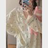 Women's Spring Pajama Set: Long Sleeve, Bubble & Bark Wrinkle Design