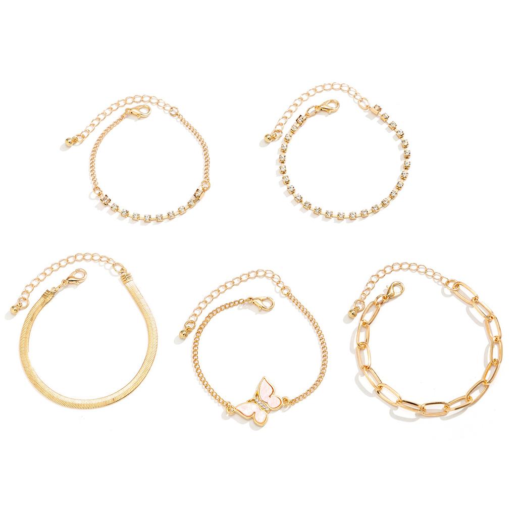 Versatile Butterfly Full Diamond Multi-layer Set Bracelet Women, Simple Cross Snake Bone Chain Bracelet, Jewelry