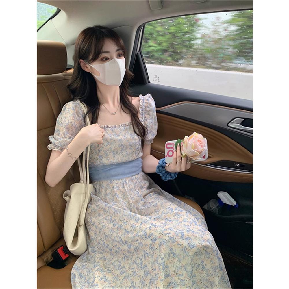 

High-End Floral Puff Sleeve Dress - French-Korean Summer Style L (suggested for 50-55 kg)