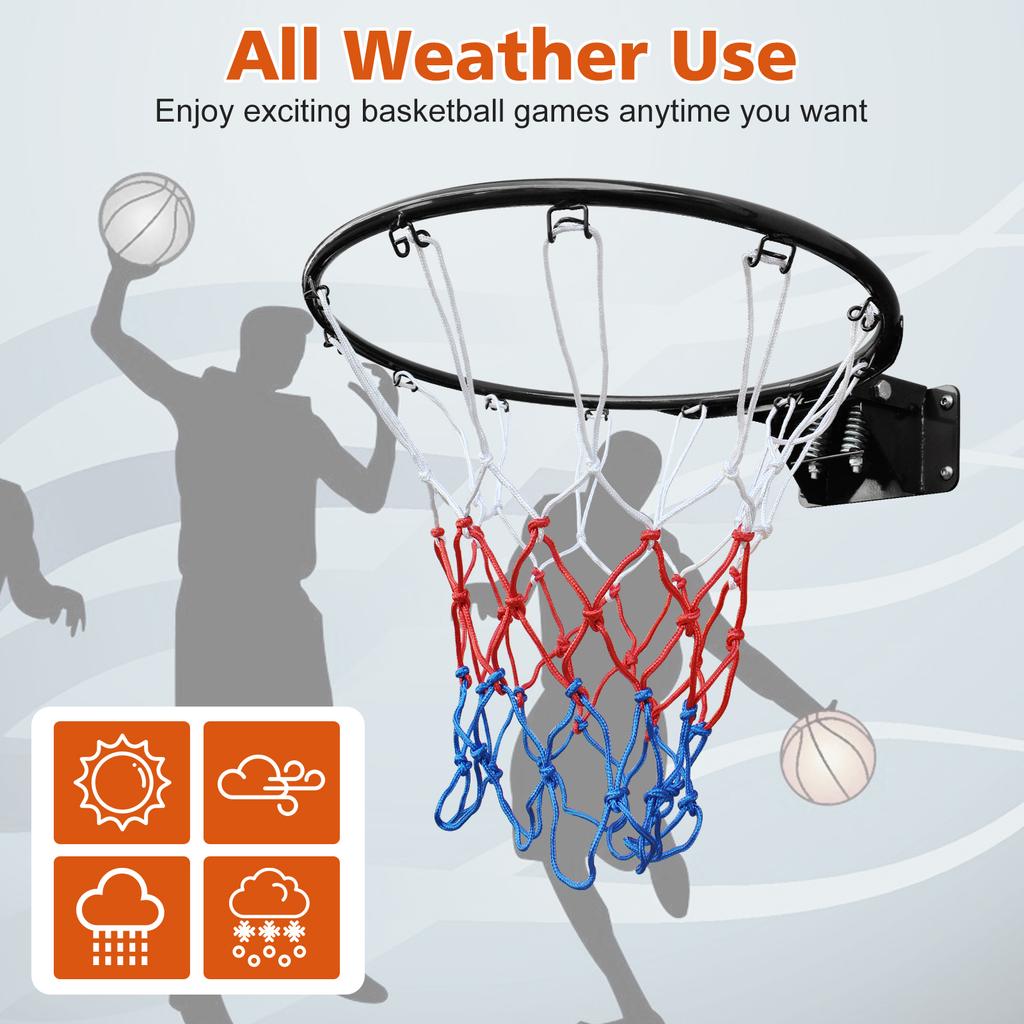 45.72cm Basketball Rim Replacement, Double Spring Solid, with Net, Fits In-Ground & Wall-Mounted, Steel, for Indoor & Outdoor Black