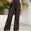 Women's High Waist Drawstring Flare Pants Loose Urban Casual Faux Leather Wide Leg Trousers