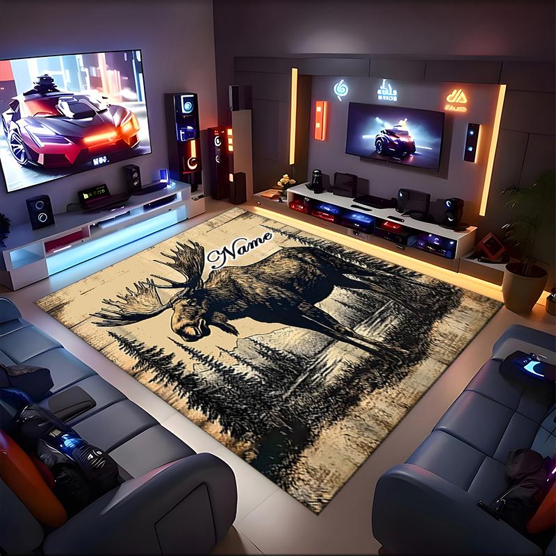 1PC Custom Name Moose Wilderness Theme Floor Mat Ideal for Living Room, Game Rooms, Office, Bedroom,Floor Mat Playful Design