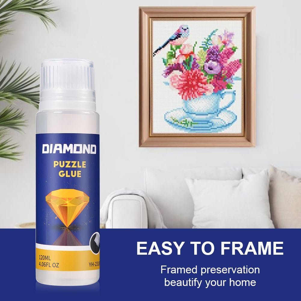 Diamond Painting Sealer, 120ML DIY Diamond Art Sealer with Sponge Head,Painting Glue Permanent Hold & Shine Effect Sealer Puzzle