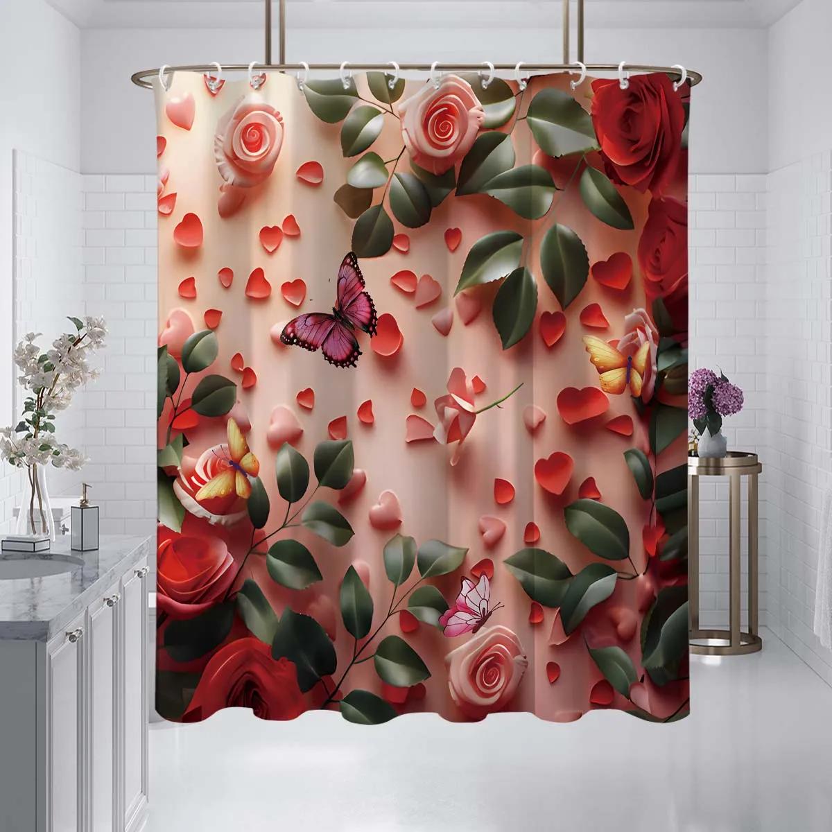 

1 Piece 180X180Cm Super Natural Floral Butterfly Pattern Printed Shower Curtain Partition Bathroom Waterproof W60H190(CM)-1 Pcs