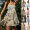 Southeast Asia Summer Women Clothes Fresh Sweet Print Dress Holiday Style Lace-up Versatile Backless Sling Short Dress
