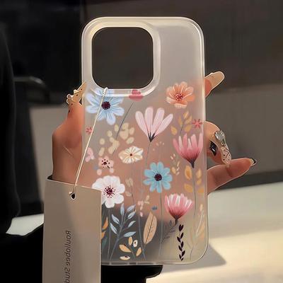 Capas para celular para iPhone 11 13 15 Pro Max 12 14 Pro Max Capa iPhone 16 15 Plus 13 Pro 12 Textura fosca Flores de desenho animado pintadas