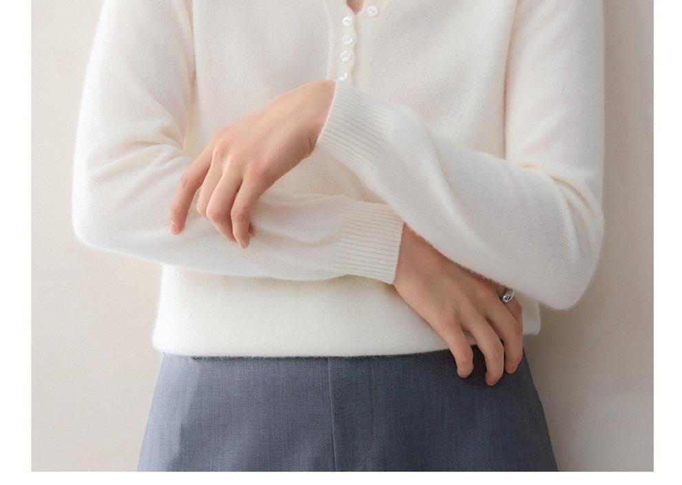 Women's 100% Pure Cashmere Knitwear: Autumn/Winter Half-Open Collar, Multi-Button Base Layer Top