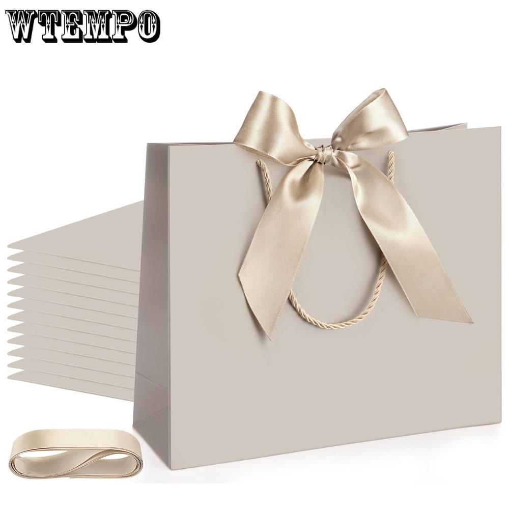 10pcs Gift Bags with Handle Thank You Party Favor Bags Welcome Bags Return Gifts with Bow Ribbon Shopping Bag Tote Bags Gift Wrap Bag