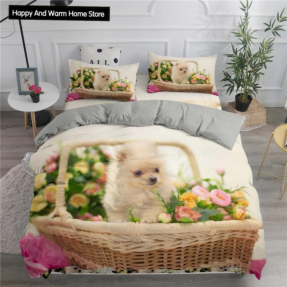 Comforter Pomeranian Dog King Queen Puppy Bedding Set For Teens Adults Pet Animal Colorful Sky 2/3Pcs Polyester