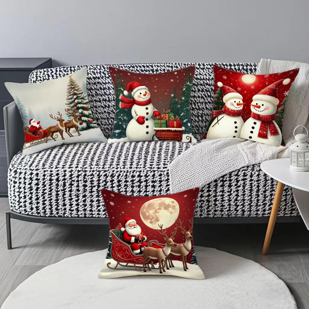Christmas Snowman Elk Elements Pillow Print Festive Decoration Sofa Atmosphere Decorative Lumbar Cushion Pillow
