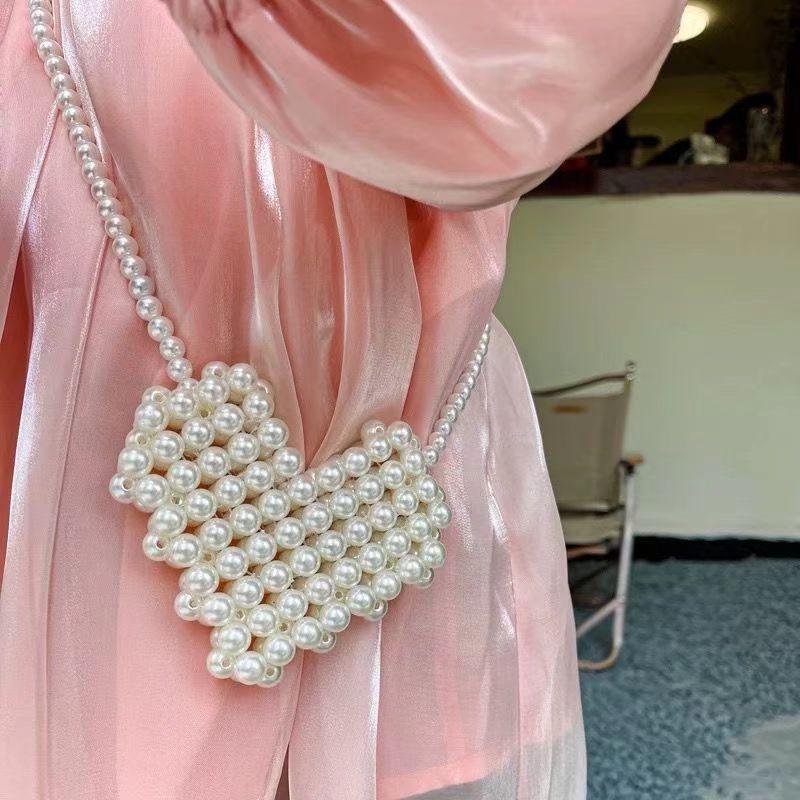 Women's 2024 Summer Trendy Pearl Chain Mini Lipstick Messenger Bag