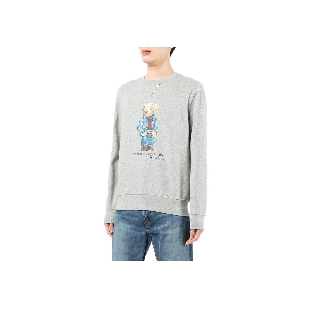 Polo Ralph Lauren FW22 Teddy Bear Letter Print Crewneck Sweatshirt Men Sweatshirt Gray 710853308-001