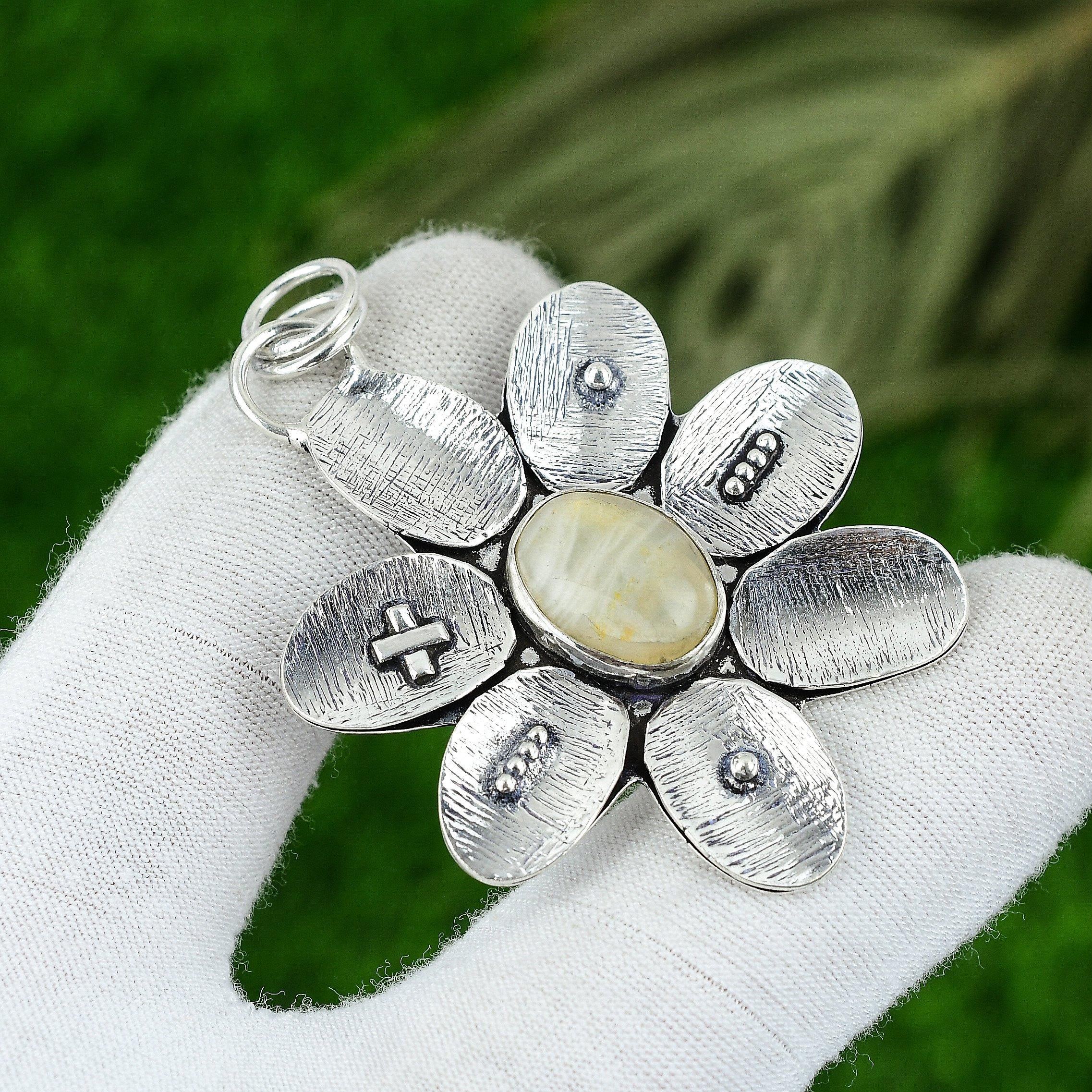 

Natural Plume Agate Gemstone Jewelry 925 Sterling Silver Pendant For Girls