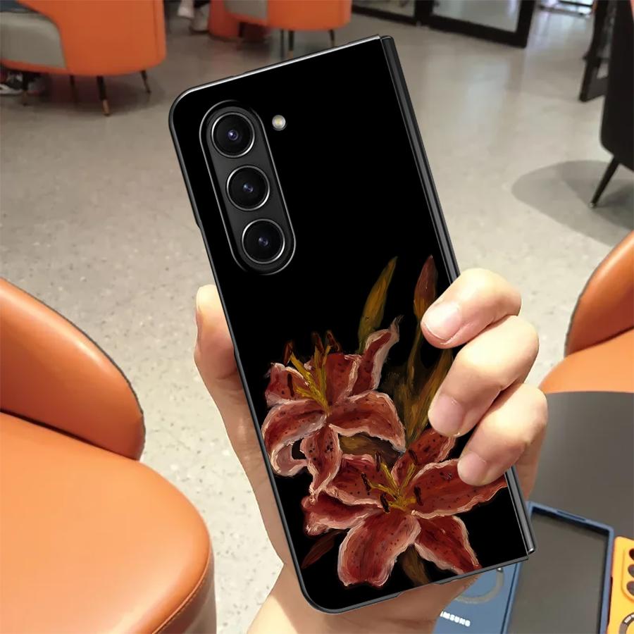 Back Phone Cover Case for Samsung Galaxy ZFold4 Z Fold 7 6 5 4 3 ZFold6 ZFold7 ZFold3 ZFold5 Lily Orchid Flower Print