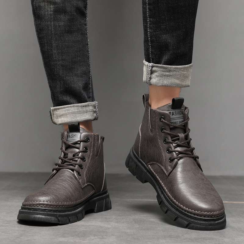 Martin Boots Men's Shoes Summer High-top British Style Men's Leather Shoes Black Locomotive Leather Boots Waterproof Tooling Boots Men's