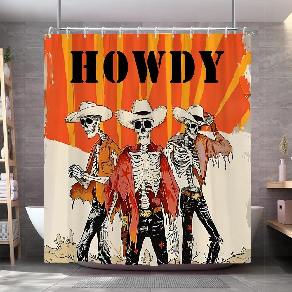 Vintage Western Schädel Gitarre Duschvorhang Lustiger Skelett Cowboy Howdy Gotisch Wilde Natur Wüste Duschvorhang Badezimmer Dekor