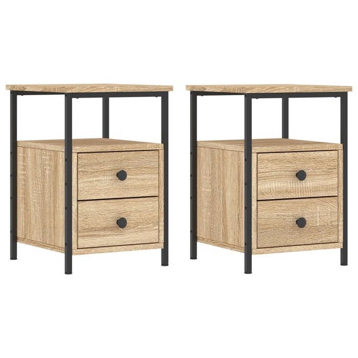 Table de chevet - Lot de 2 - Chêne sonoma - Bois d'ingénierie - Cadre en fer (34x35,5x50 cm)
