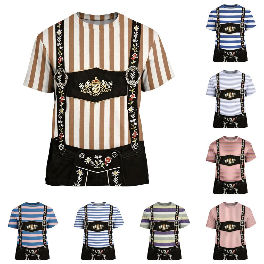 Herren Oktoberfest Vintage Print Kurzarm T-Shirt Lockere Passform Sommer