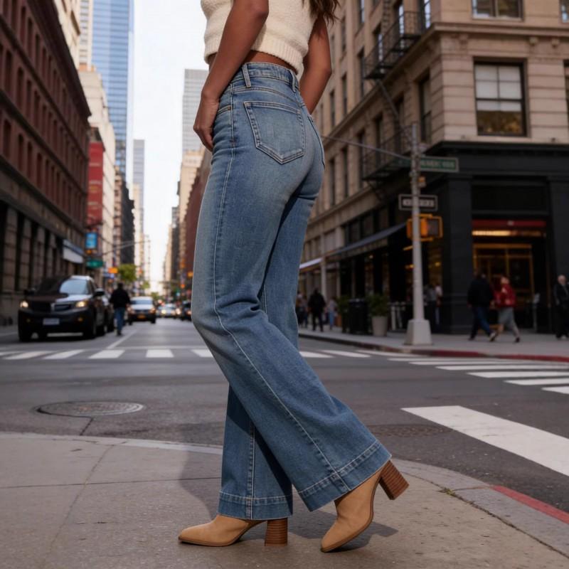 Damskie Jeansy Dzwony z Wysokim Stanem 2026 Bawełna z Domieszką Elastycznego Denim Vintage Spodnie
