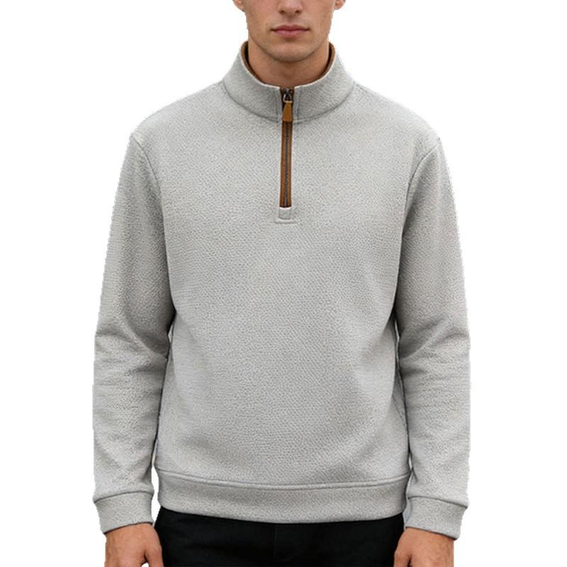 Autumn/Winter Men's Half-Zip Stand Collar Loose-Fit Casual Commuter Business Check Sweatshirt