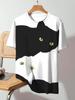 Japanese Ukiyo-e Animal Men's T-shirt with Cute Cat Pattern Print