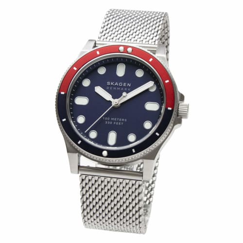 

Skagen Fisk Men s Watch, Navy Red, Stainless Steel Mesh Bracelet, 100M Water Resistant, Thin and Lightweight, Simple Scandinavian Design, SKW6668