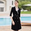 Spring/Summer Mid-Sleeve Black Ruffle Collar Professional Slimming Double-Breasted High-End Women's Dress