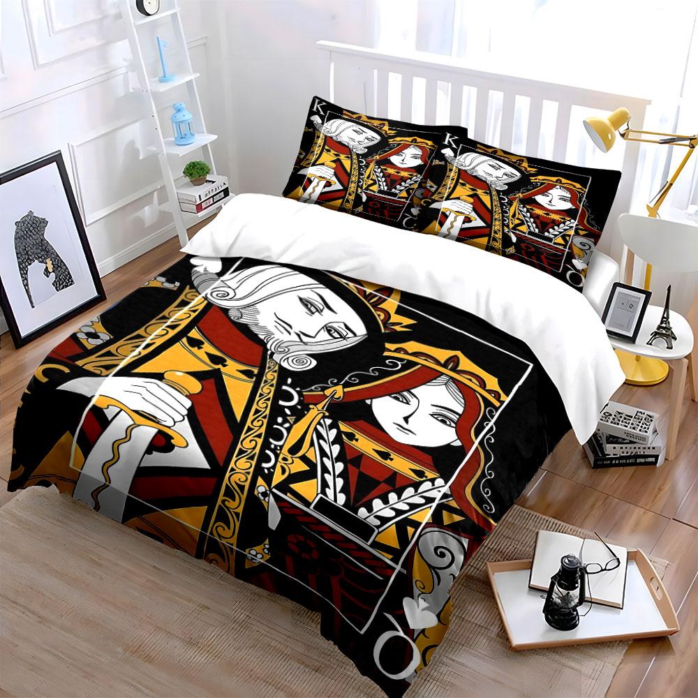 "King and Queen Playing Card Design" Print Bedding Set Duvet Cover Pillowcases (1* Duvet Cover 2* Pillowcases Do Not Include Comforter)