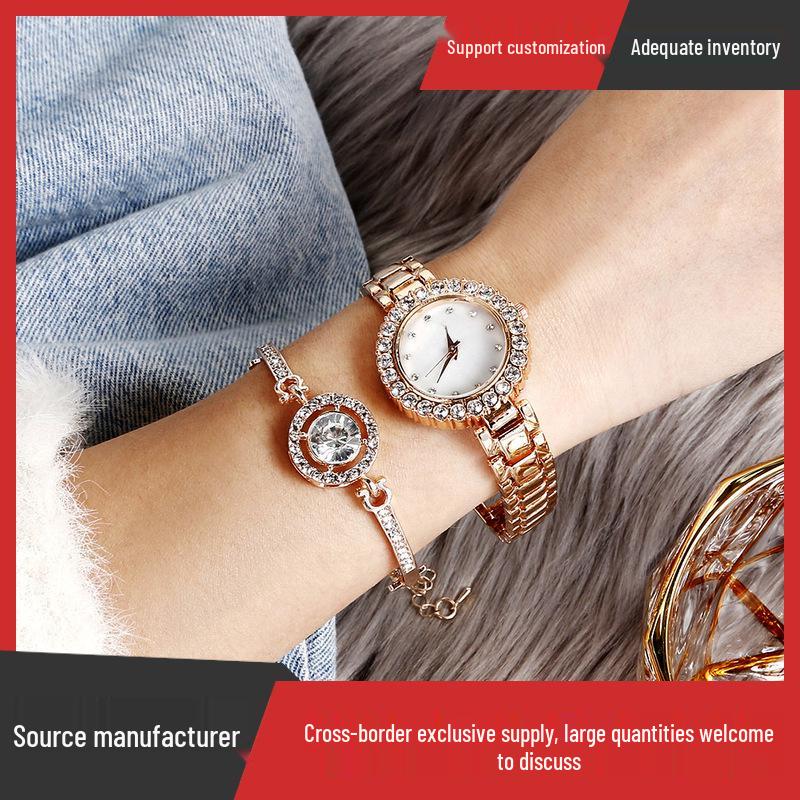 Diamond-Studded Minimalist Quartz Bracelet Watch with Pearl - Elegant and Luxurious Fashion Gift