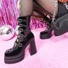 Women's Shoes Patent Leather Thick Heel Waterproof Table High Heels Shoes Love Buckle Spice Girl Personality Hollow Womens Boots