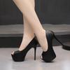 Women Platform High Thin Heel Shoes Peep Toe Stiletto Single Shoes Office Nightclub Party Flight Attendant Model Catwalk Pumps