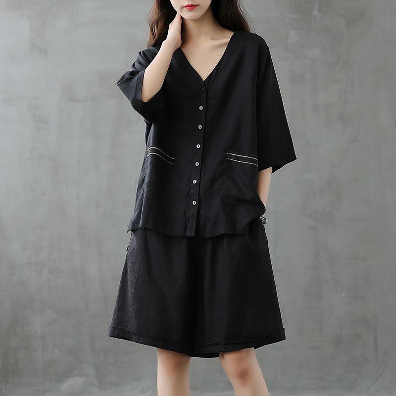 Top Lockere Gerade Weitbeinige Shorts Damen Sommer Western-Stil Zweiteiliger Anzug Frauen